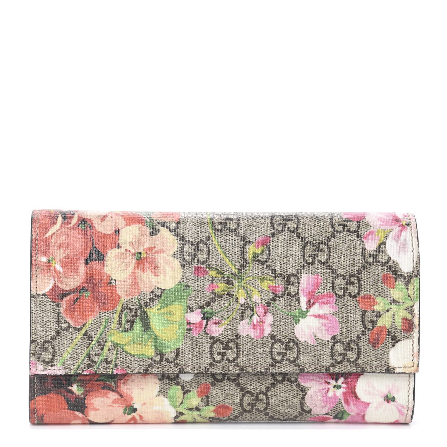 Gucci GG Supreme Monogram Blooms Continental Wallet Beige Multicolor Dry Rose 1 of 5