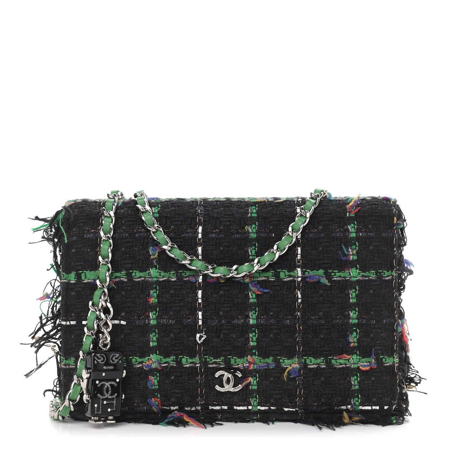 Tweed Fringe Wallet On Chain WOC Black Green
