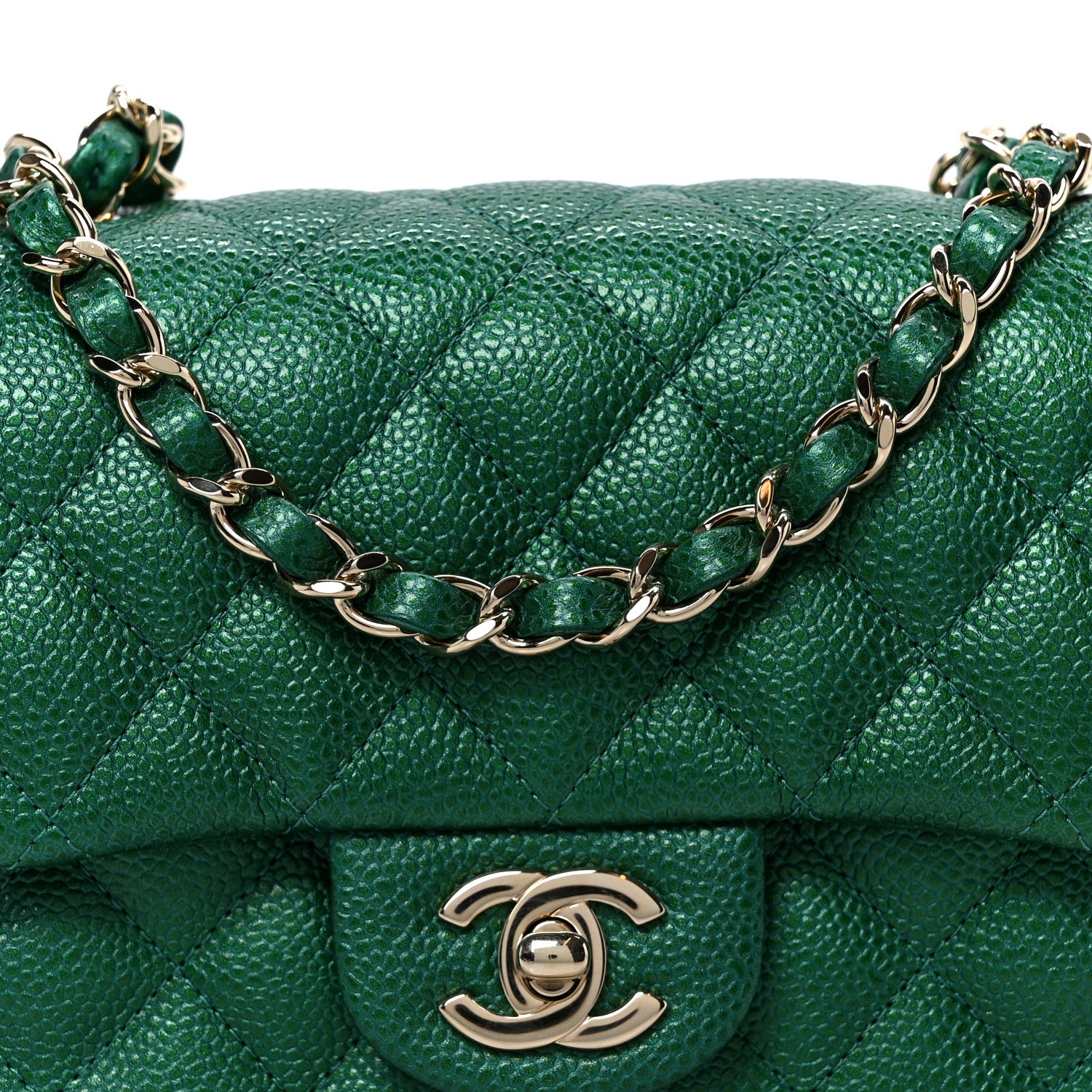 Chanel Metallic Caviar Quilted Mini Square Flap Green 8 of 11