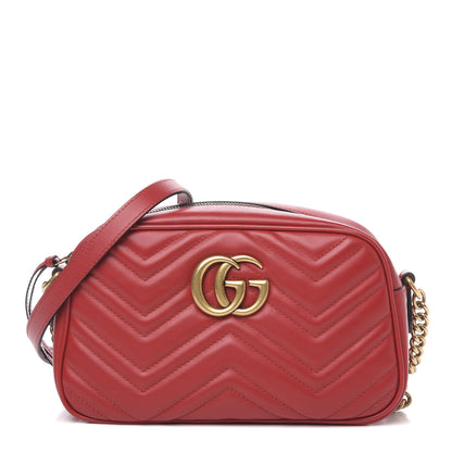 Gucci Calfskin Matelasse Small GG Marmont Chain Shoulder Bag Hibiscus Red 1 of 10