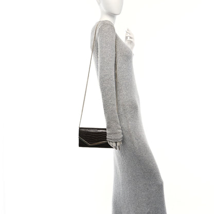 Jimmy Choo Calfskin Crocodile Embossed Emmie Clutch Bag Chocolate 2 of 11