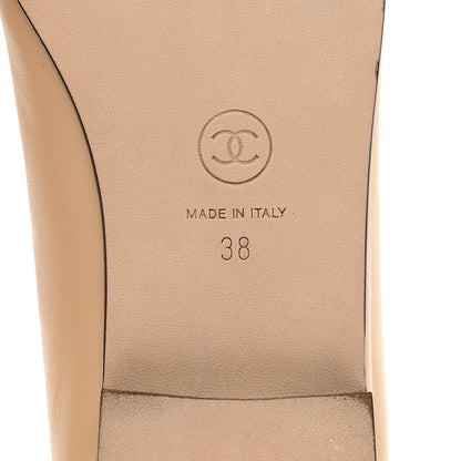 Chanel Lambskin Cap Toe CC Ballerina Flats 38 Beige Black 7 of 9