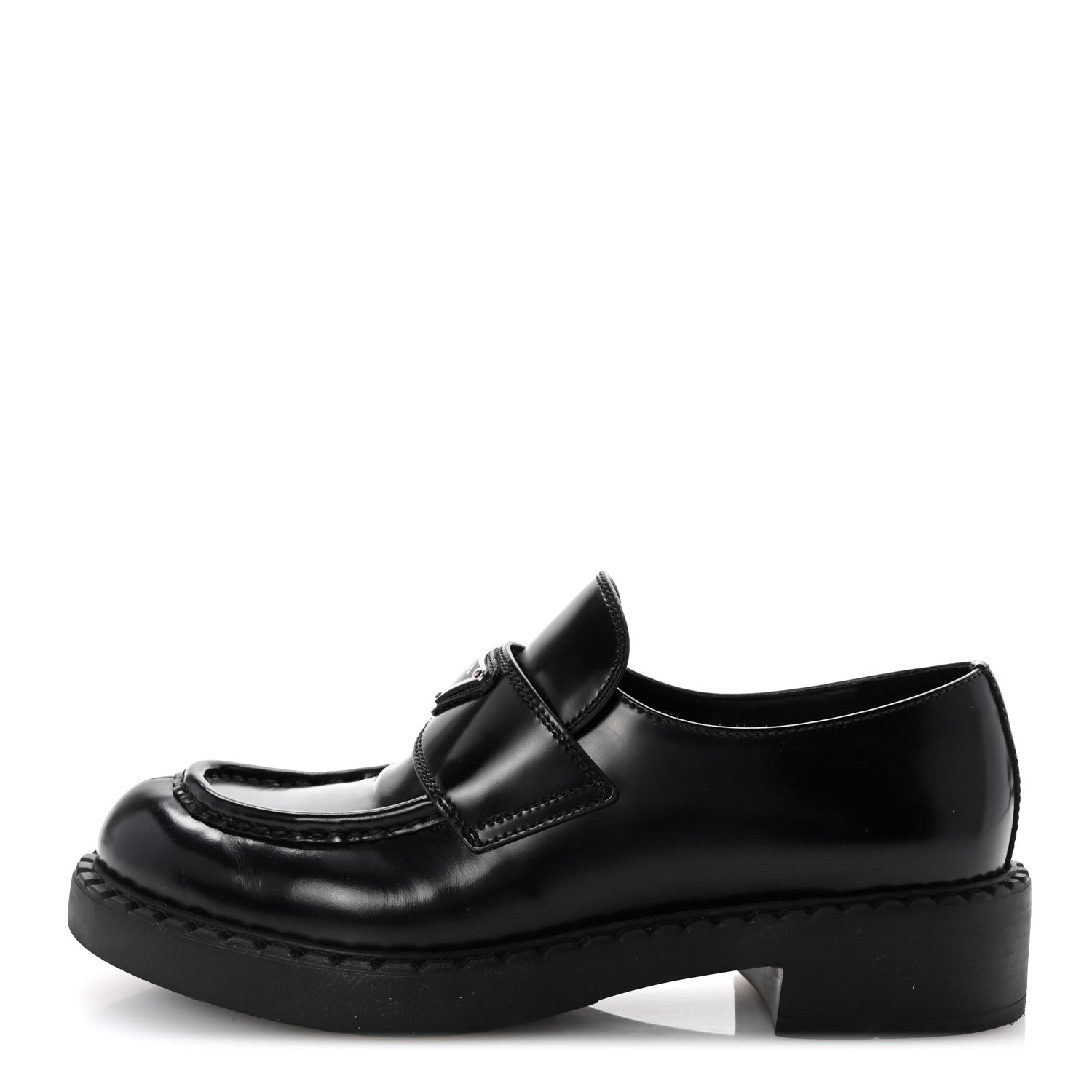 Prada Spazzolato Metal Triangle Logo 50mm Loafers 39 Black 1 of 10