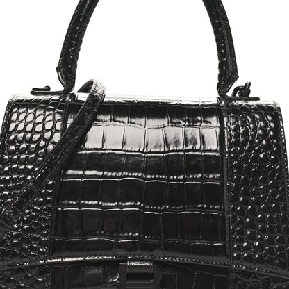 Balenciaga Shiny Calfskin Monochrome Crocodile Embossed Medium Hourglass Top Handle Bag Black 7 of 9
