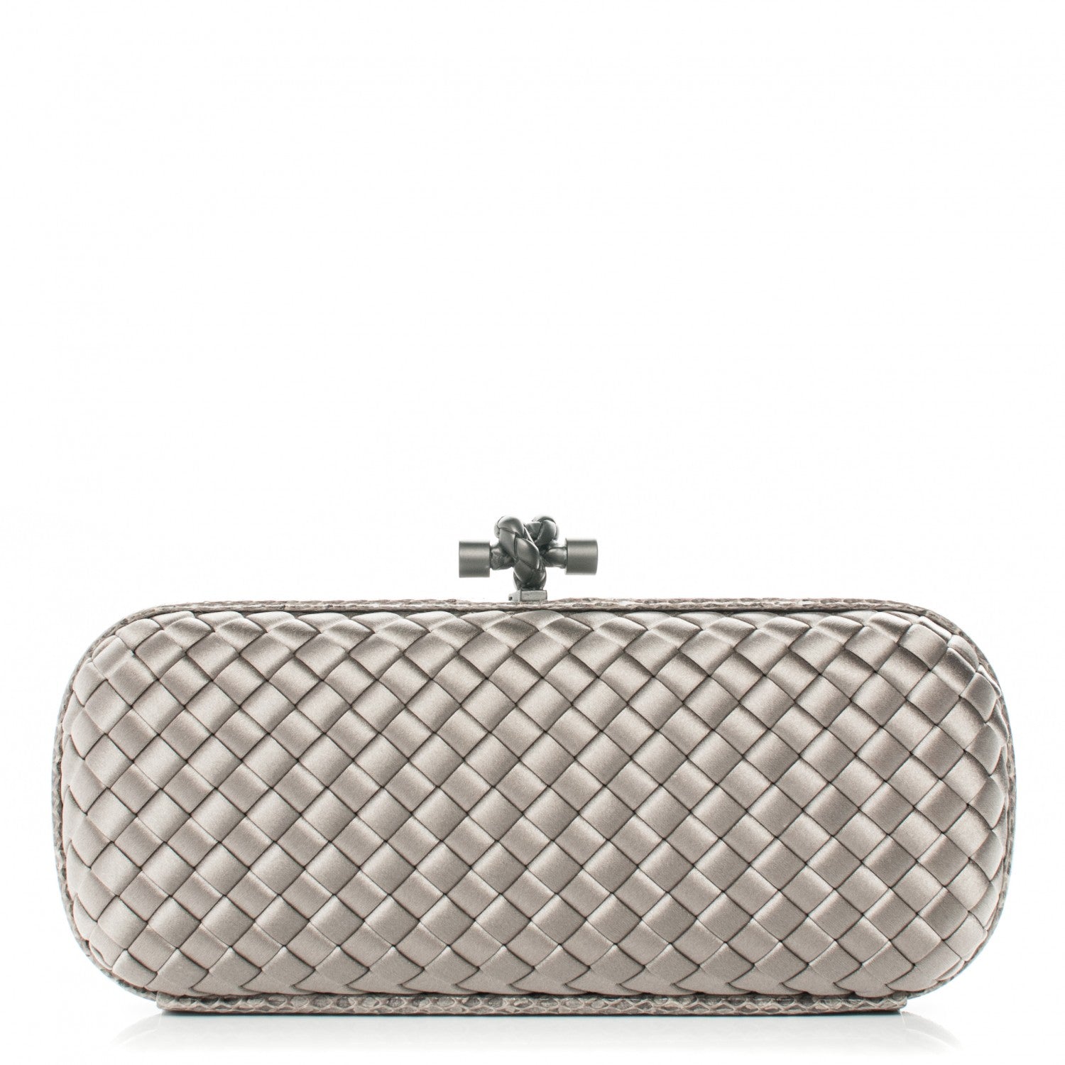 Bottega Veneta Satin Intreccio Impero Ayers Stretch Knot Clutch Grey 1 of 6