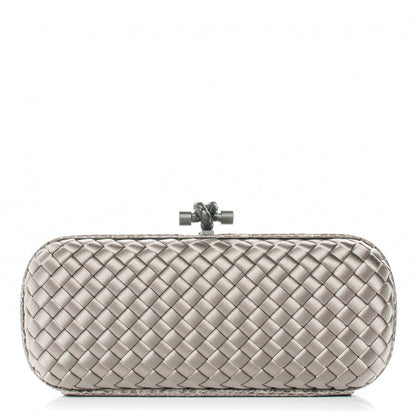 Bottega Veneta Satin Intreccio Impero Ayers Stretch Knot Clutch Grey 1 of 6