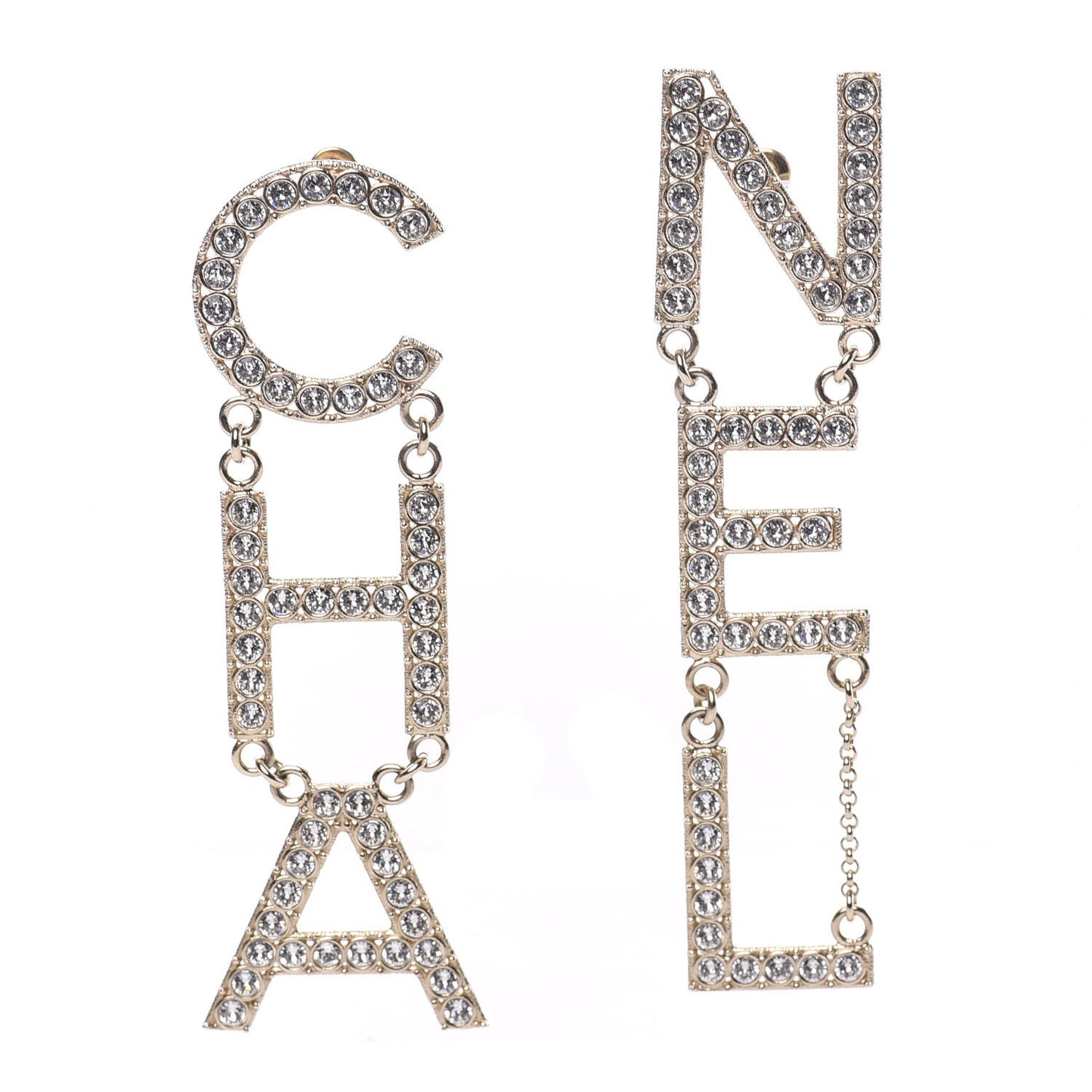 Crystal Cha-Nel Logo Drop Earrings Gold