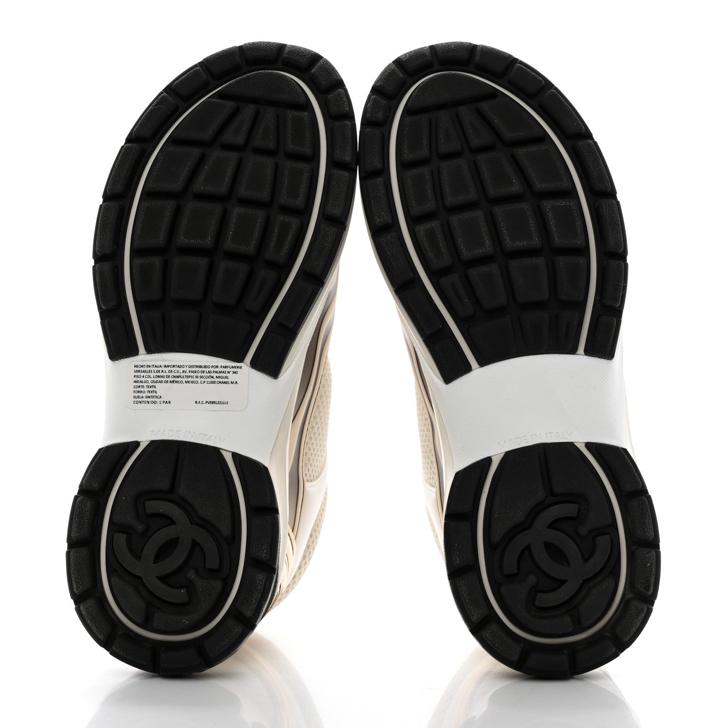 Chanel Fabric Laminated Calfskin Stretch CC Womens Sneakers 37 White Gold Silver 5 of 8