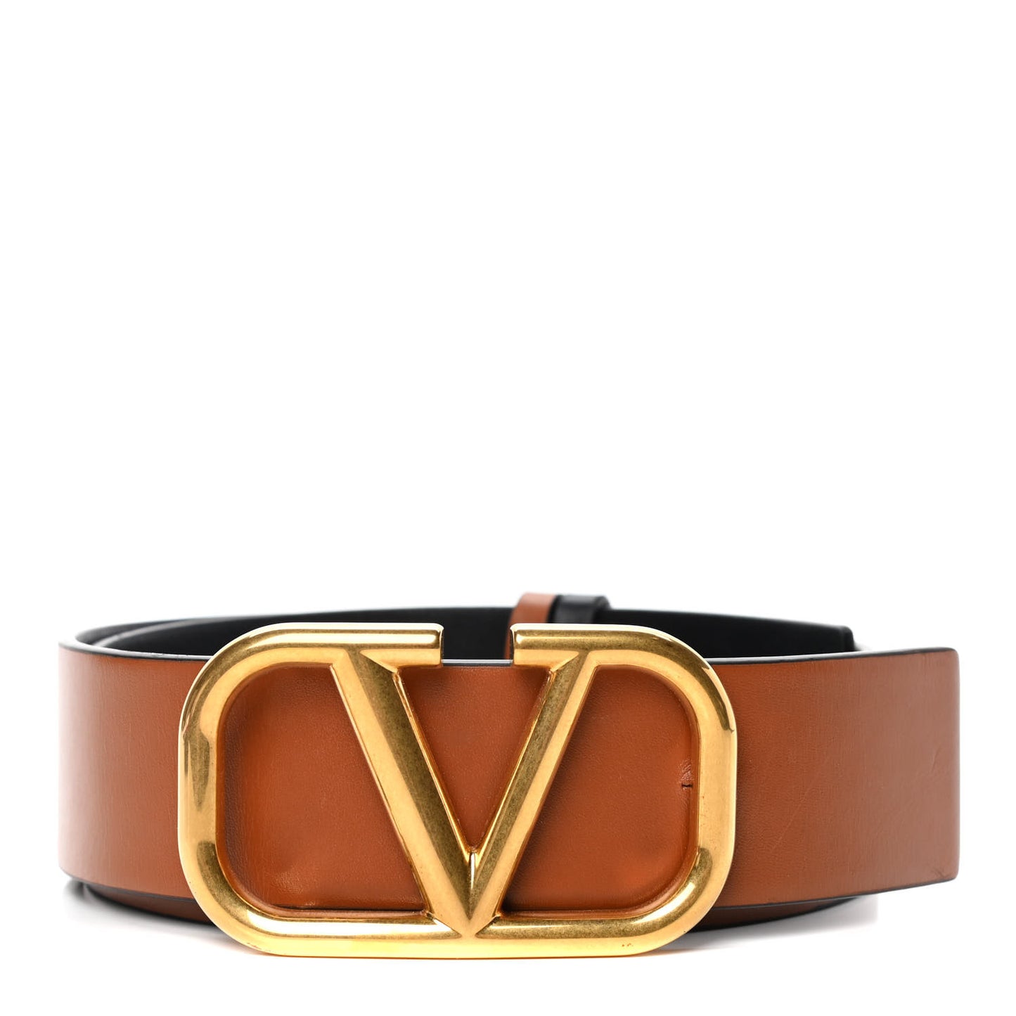 Calfskin Mens VLogo 30mm Belt 34 Saddle Brown