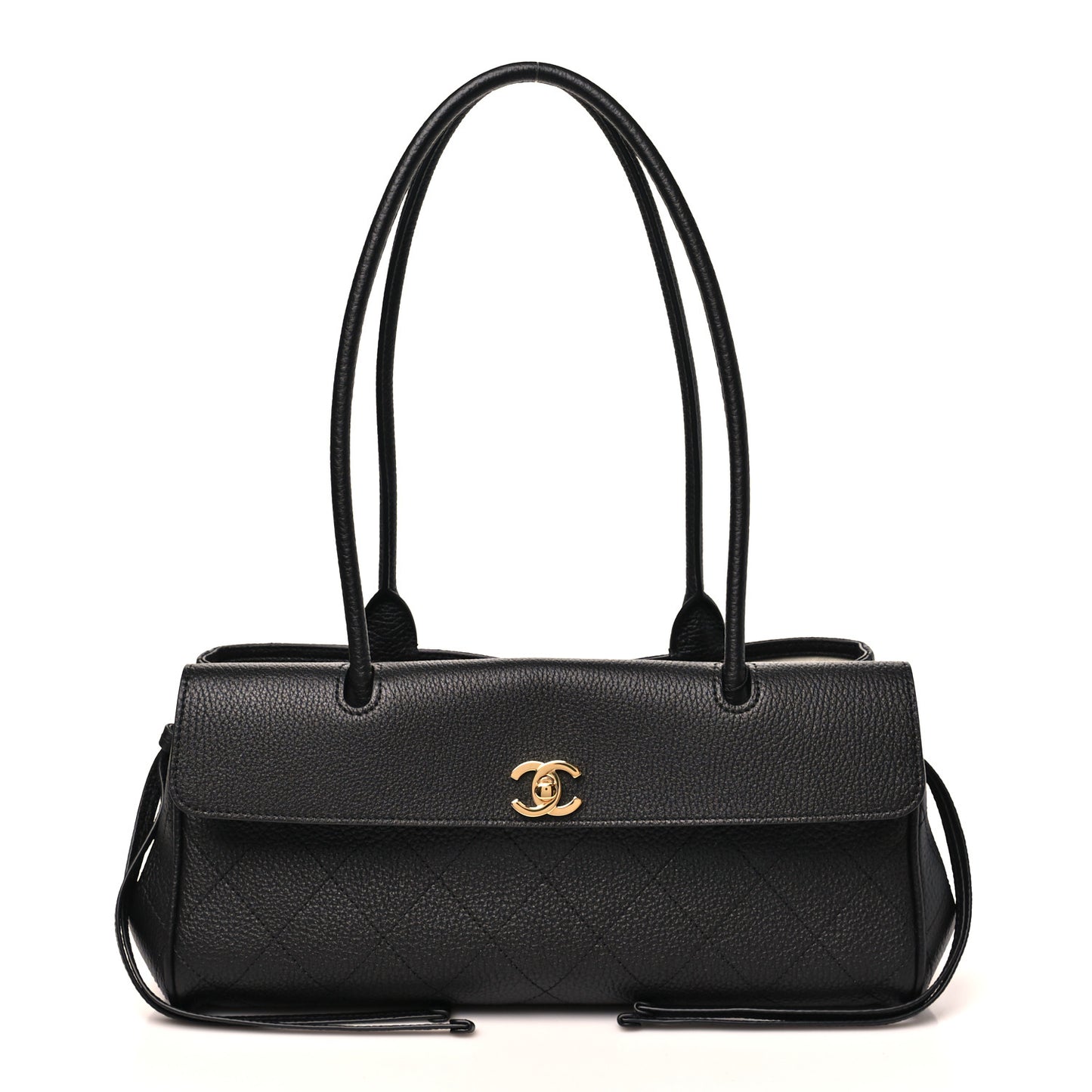 Grained Calfskin Stitched Urban Essentials Small Shopping Bag Black