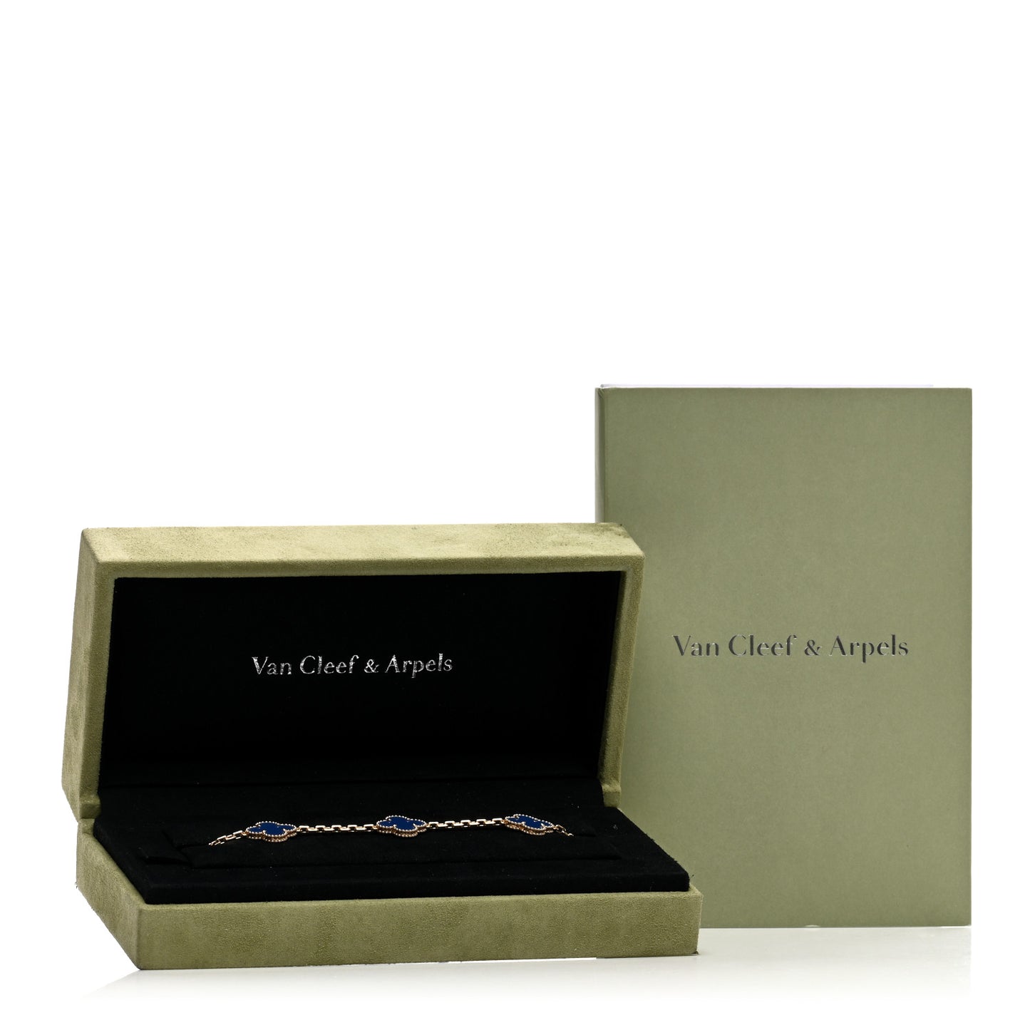 18K Yellow Gold Blue Agate 5 Motifs Vintage Alhambra Bracelet