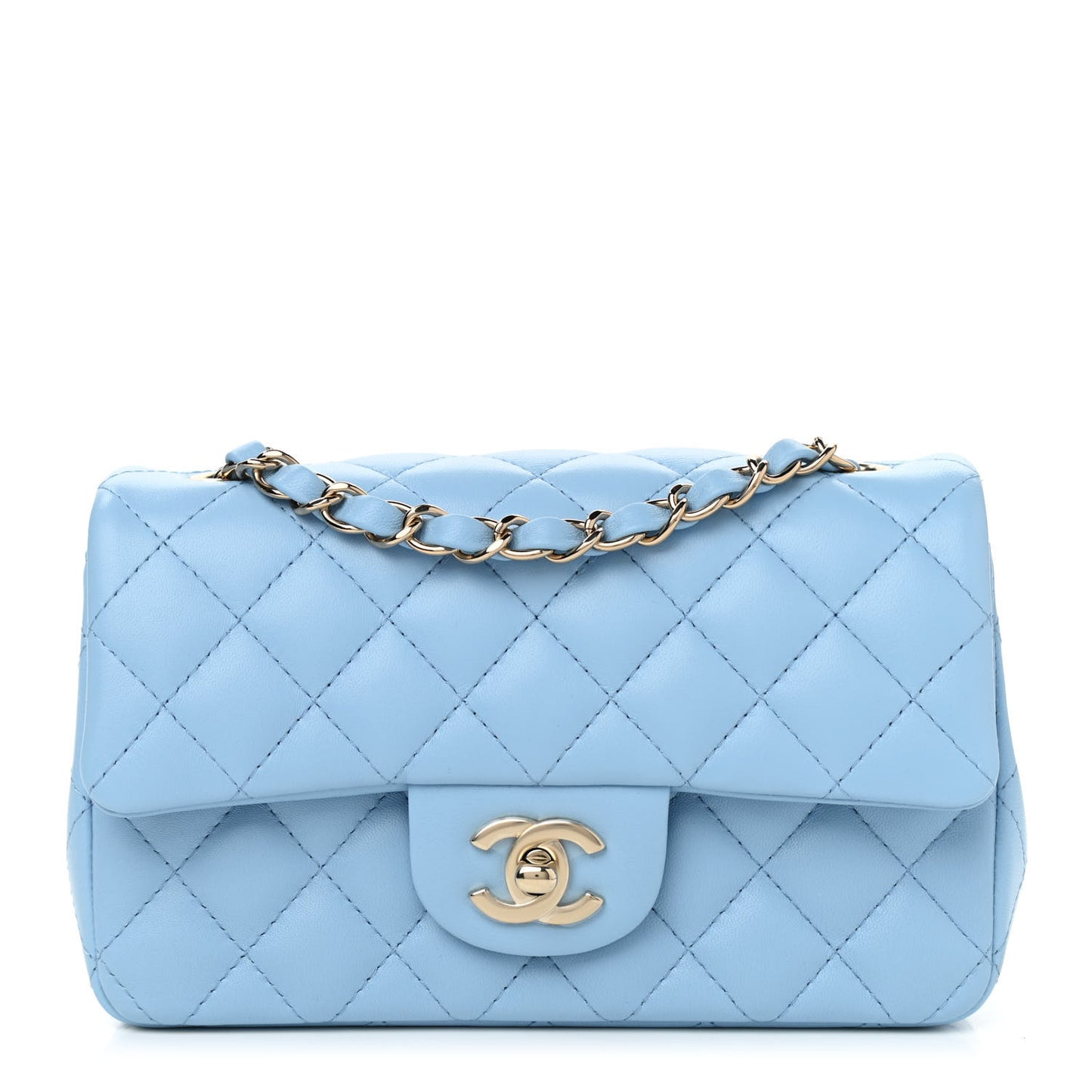 Lambskin Quilted Mini Rectangular Flap Light Blue