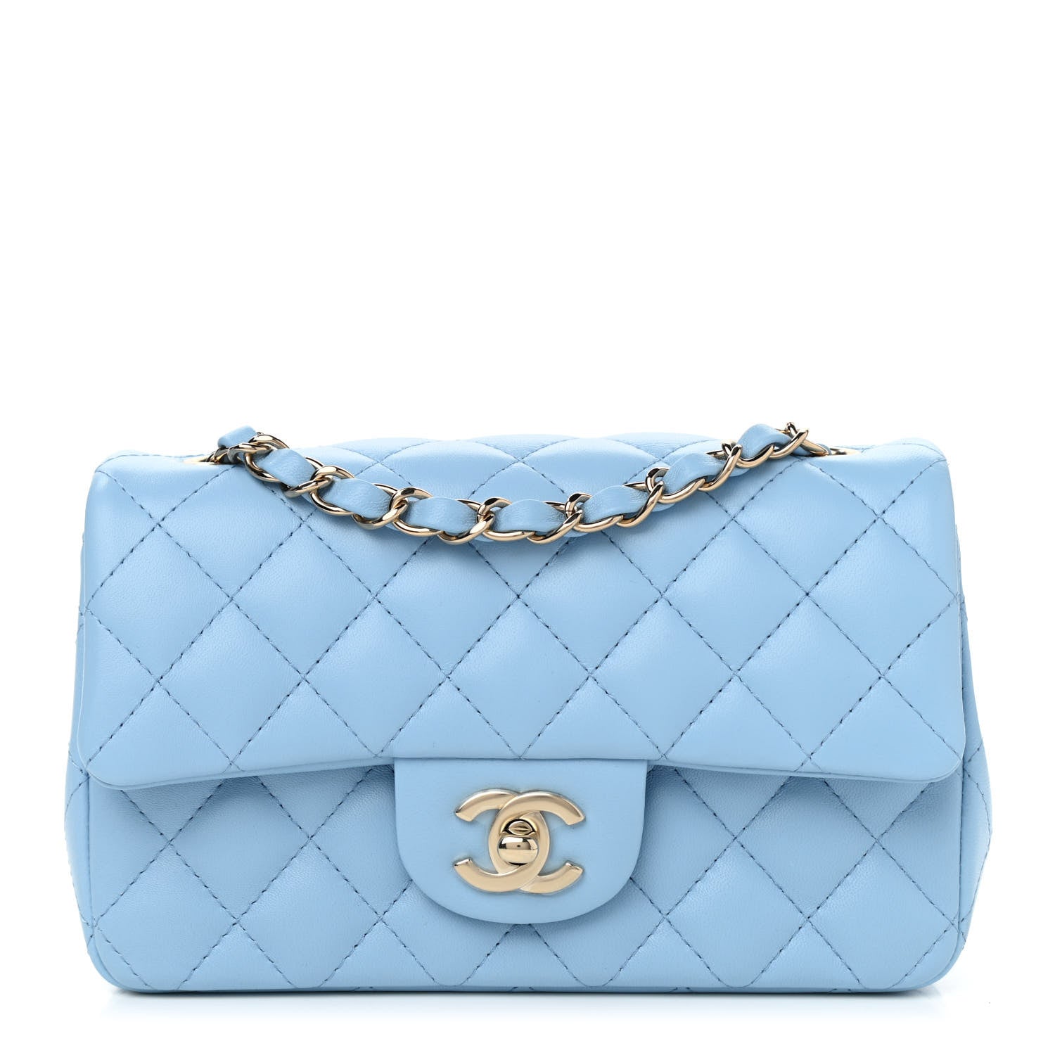 Chanel Lambskin Quilted Mini Rectangular Flap Light Blue 1 of 10