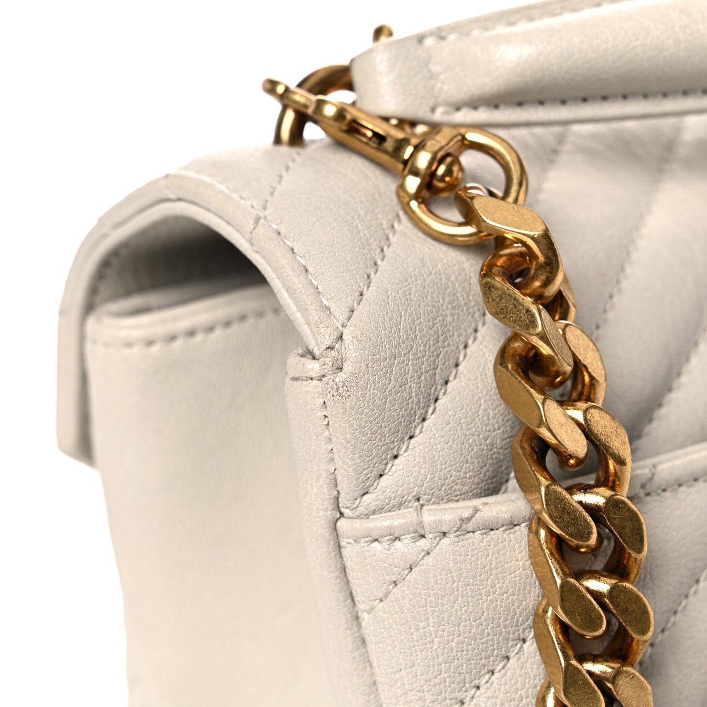 Sheepskin Matelasse Chevron Monogram Medium College Bag Crema Soft