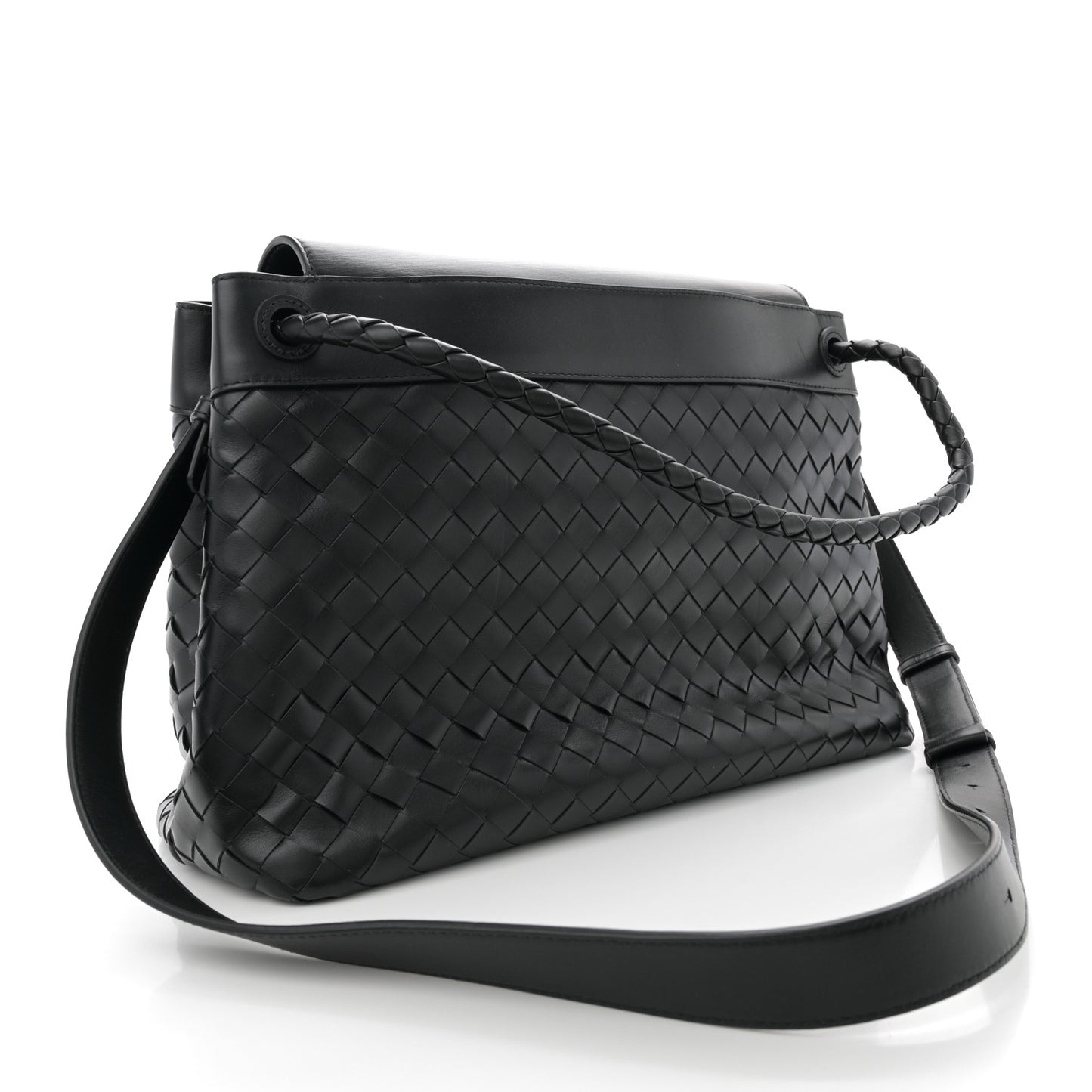 Calfskin Intrecciato Medium Andiamo Messenger Bag Black