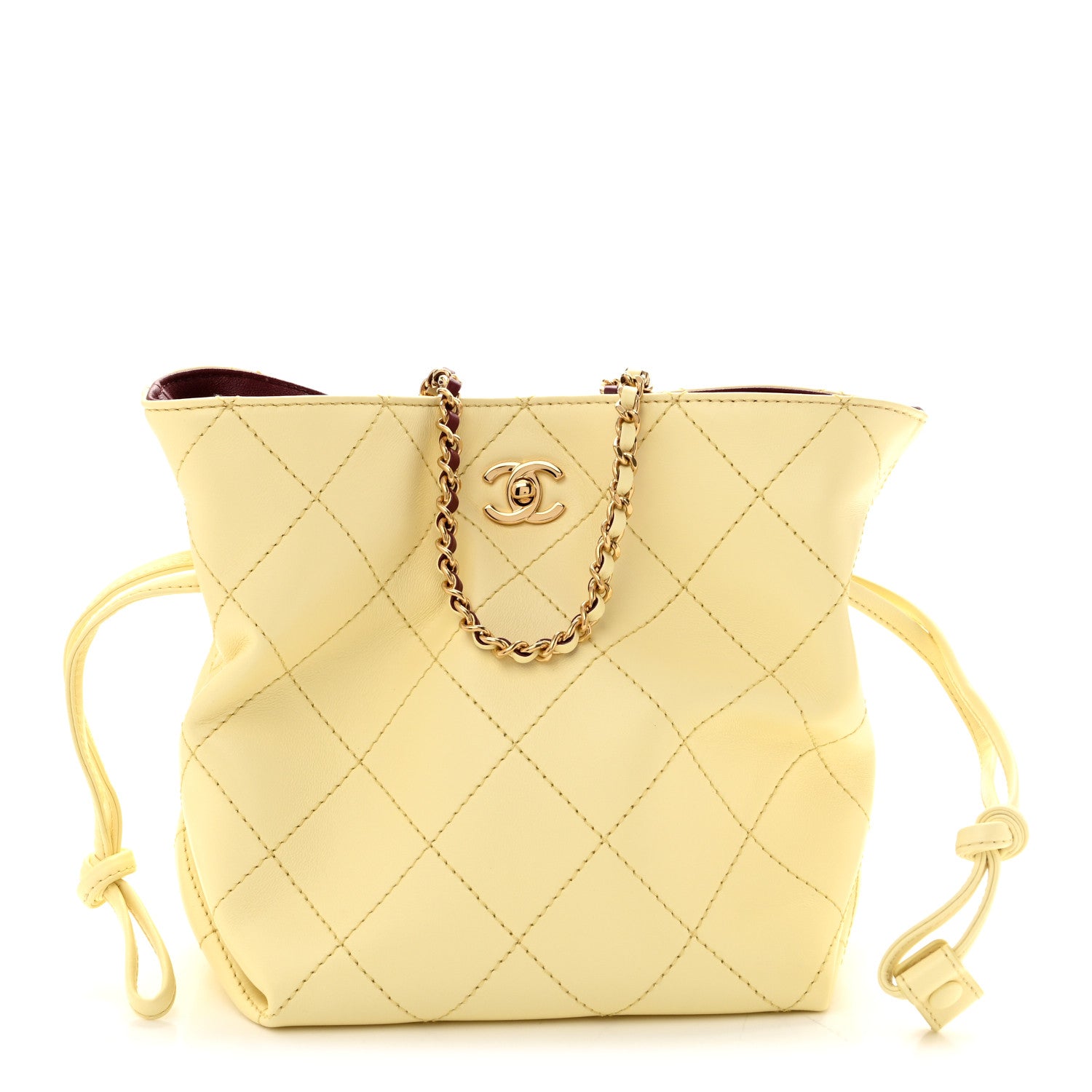 Chanel Lambskin Quilted Small Bucket Bag Light Yellow 1982380