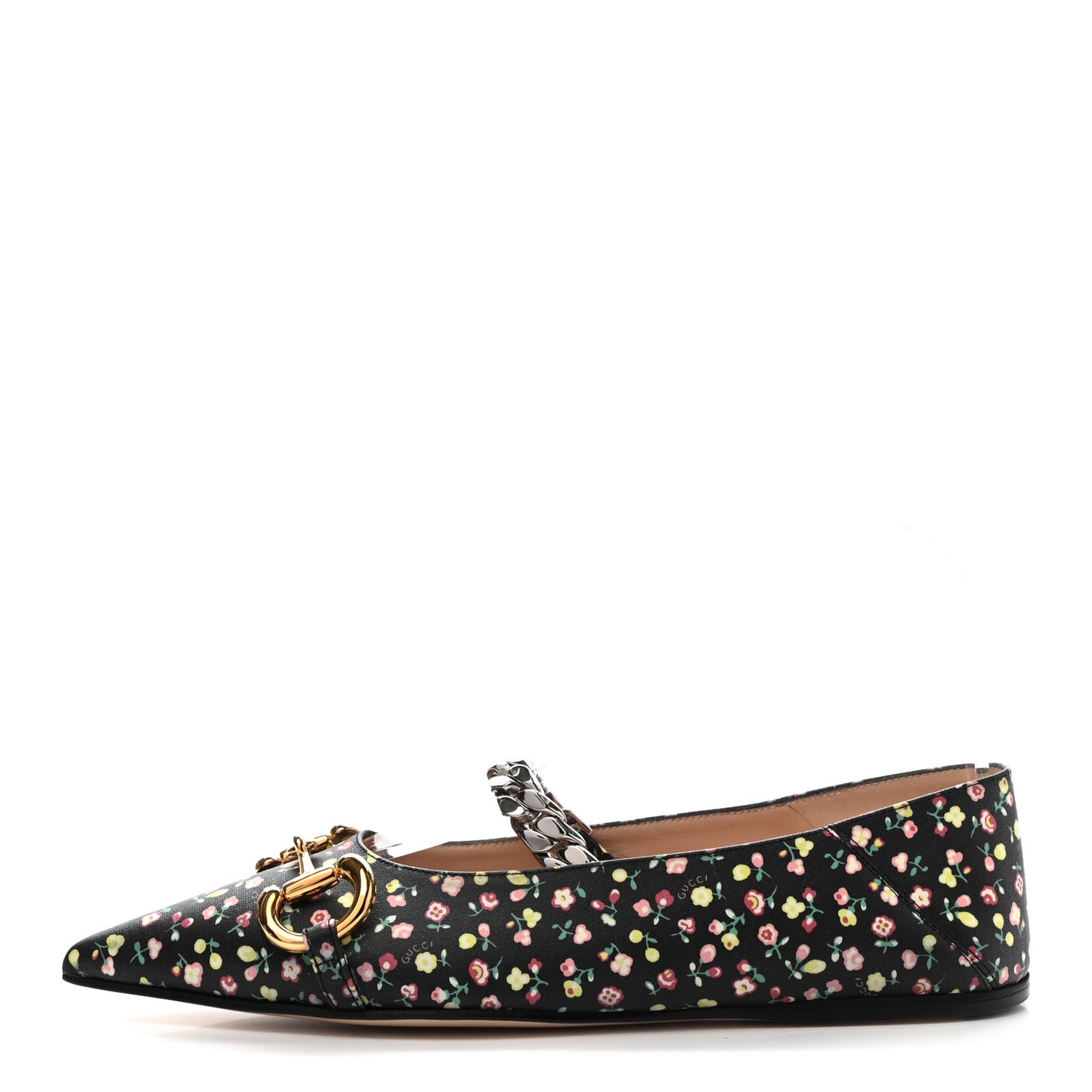 X LIBERTY OF LONDON Nappa Infinity Holly Deva Horsebit Chain Embellished Flats 37 Black Peach
