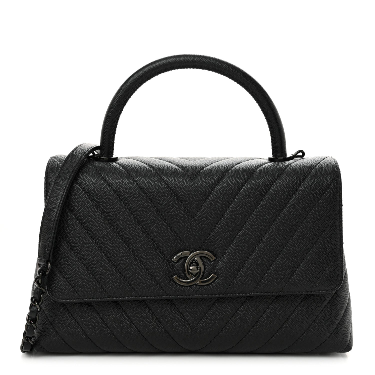 Chanel Caviar Chevron Quilted Small Coco Handle Flap So Black 1 of 9