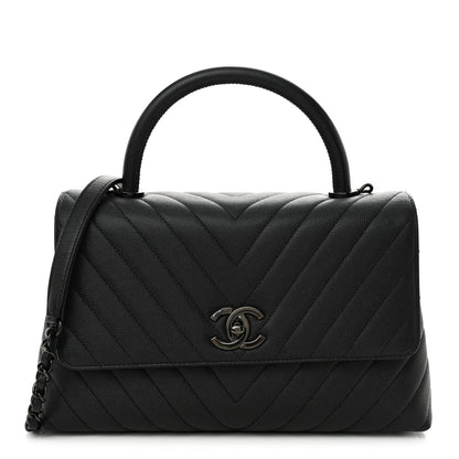 Chanel Caviar Chevron Quilted Small Coco Handle Flap So Black 1 of 9