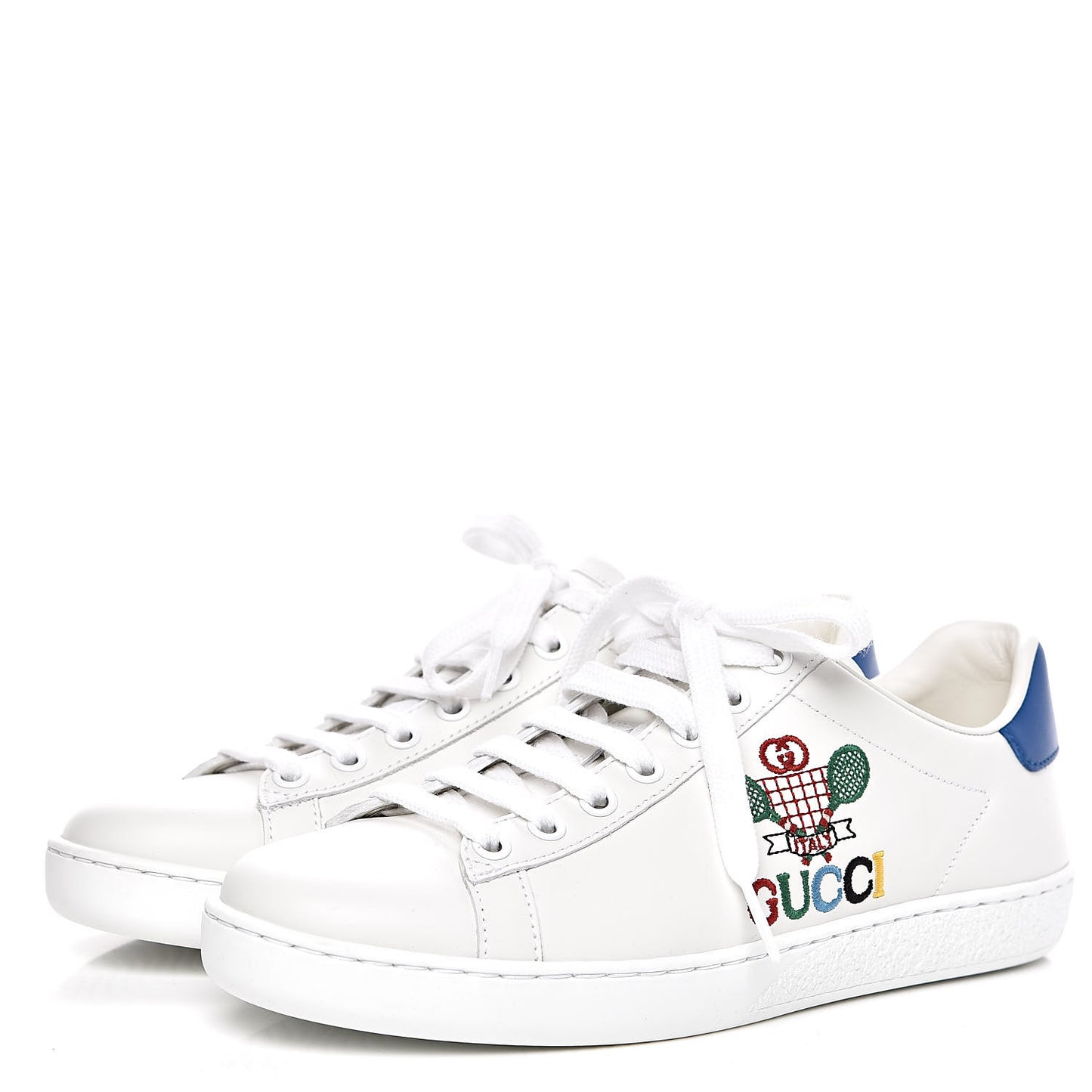 Calfskin Miro Soft Tennis Embroidered Womens Ace Sneakers 36 White Rio Blue