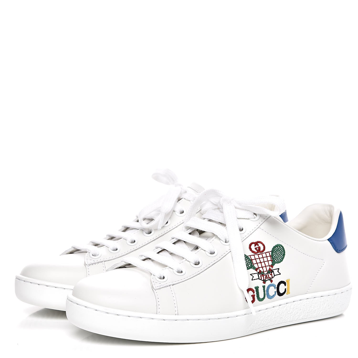 Gucci Calfskin Miro Soft Tennis Embroidered Womens Ace Sneakers 36 White Rio Blue 3 of 11