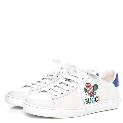 Gucci Calfskin Miro Soft Tennis Embroidered Womens Ace Sneakers 36 White Rio Blue 3 of 11