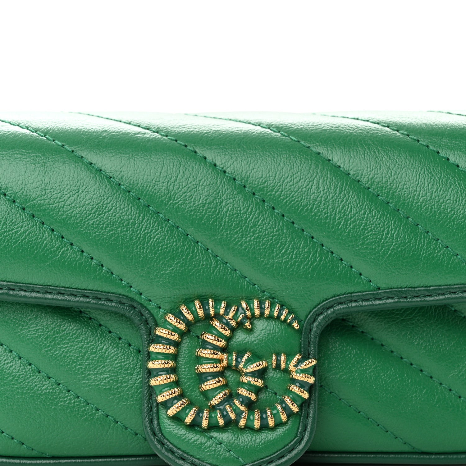 Gucci Azalea Calfskin Enamel Matelasse Diagonal Super Mini Torchon GG Marmont Shoulder Bag New Shamarock Emerald 7 of 11