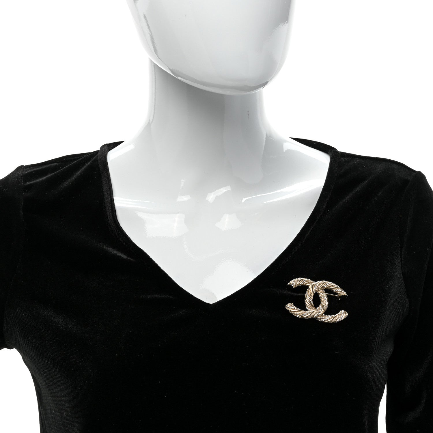 Chanel Crystal Twisted CC Brooch Light Gold 2 of 5