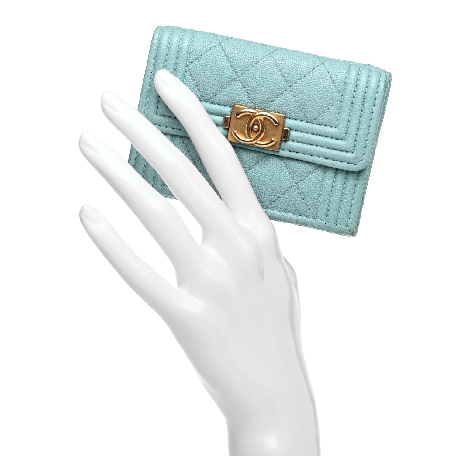 Chanel Caviar Quilted Small Boy Flap Wallet Light Blue 2 of 8