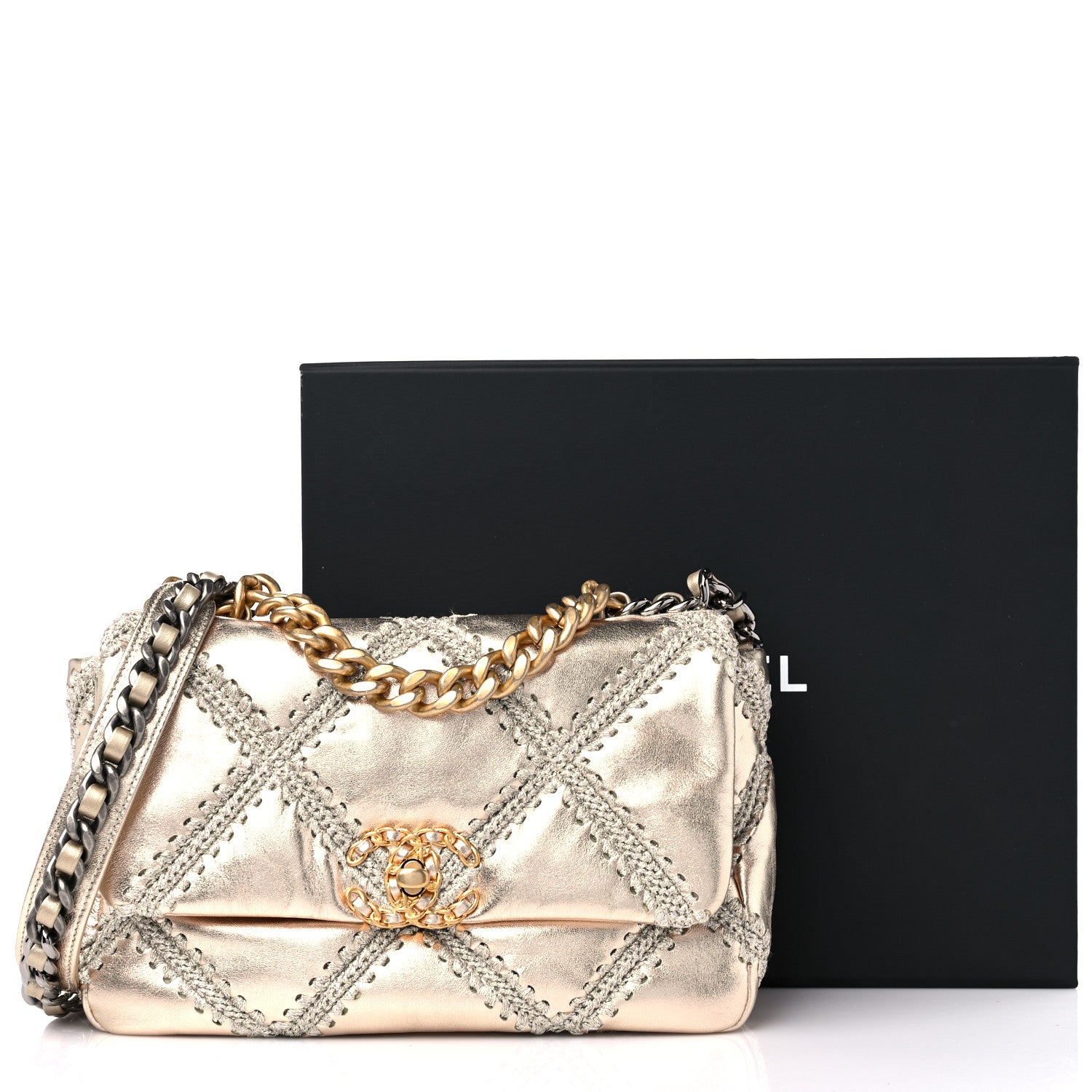 Chanel Metallic Calfskin Crochet Medium Chanel 19 Flap Gold 11 of 11