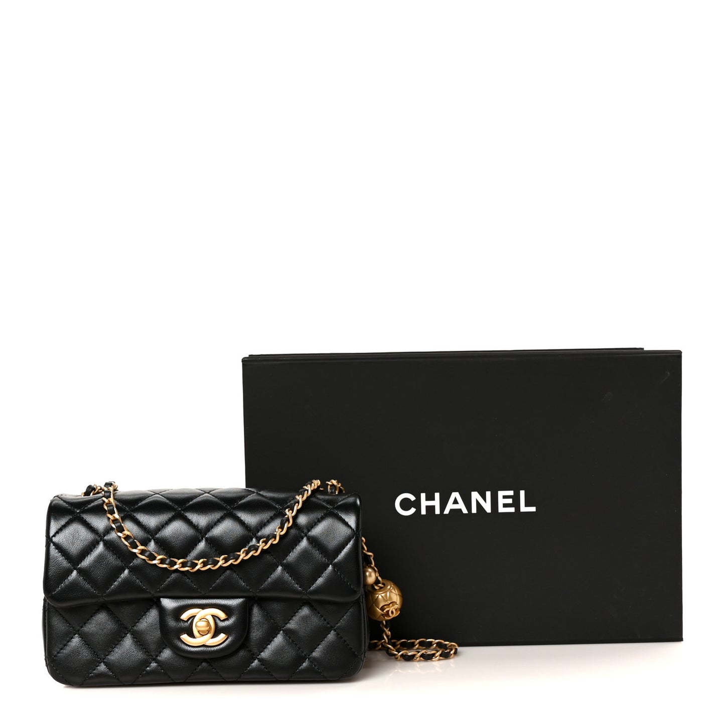 Lambskin Quilted Mini Rectangular Pearl Crush Flap Black