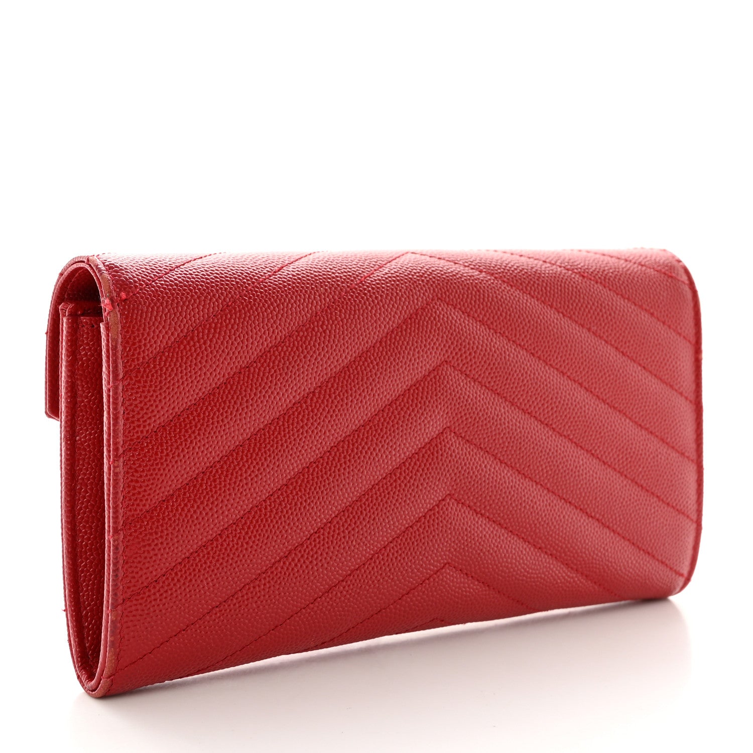 Saint Laurent Grain De Poudre Matelasse Chevron Monogram Flap Wallet Red 3 of 12