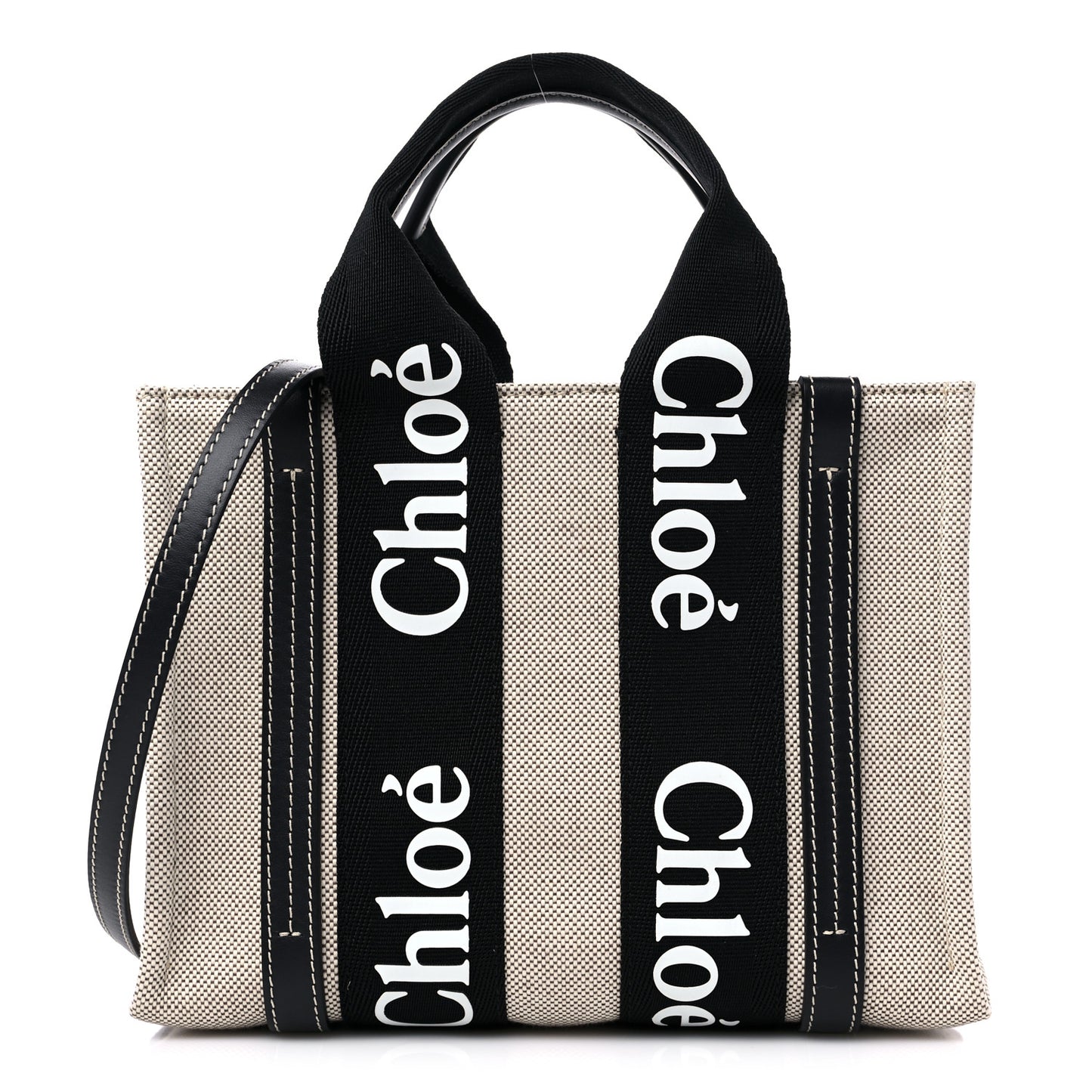 Cotton Calfskin Small Woody Ribbon Tote With Strap Black Blue