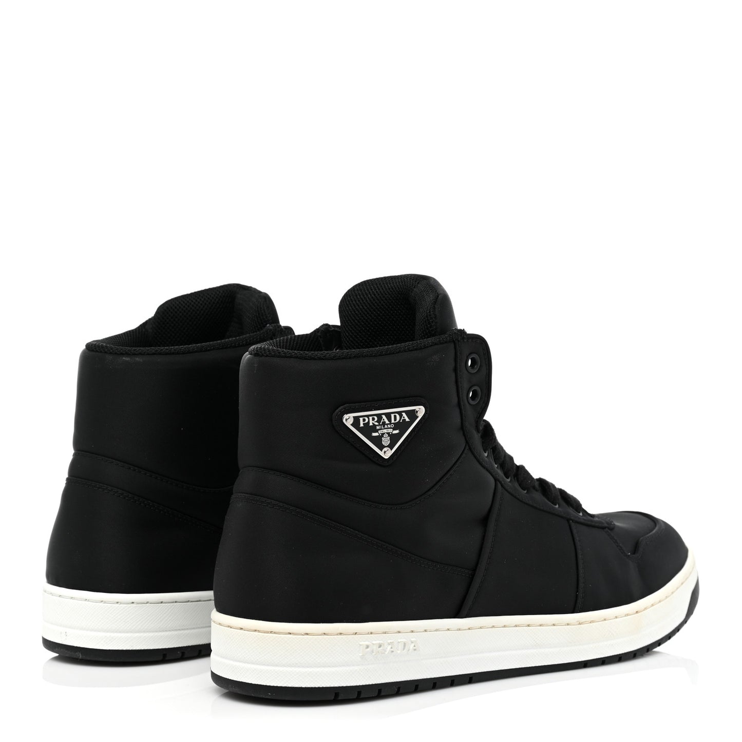 Re-Nylon Gabardine Metal Triangle Logo Mens High Top Sneakers 8 Black