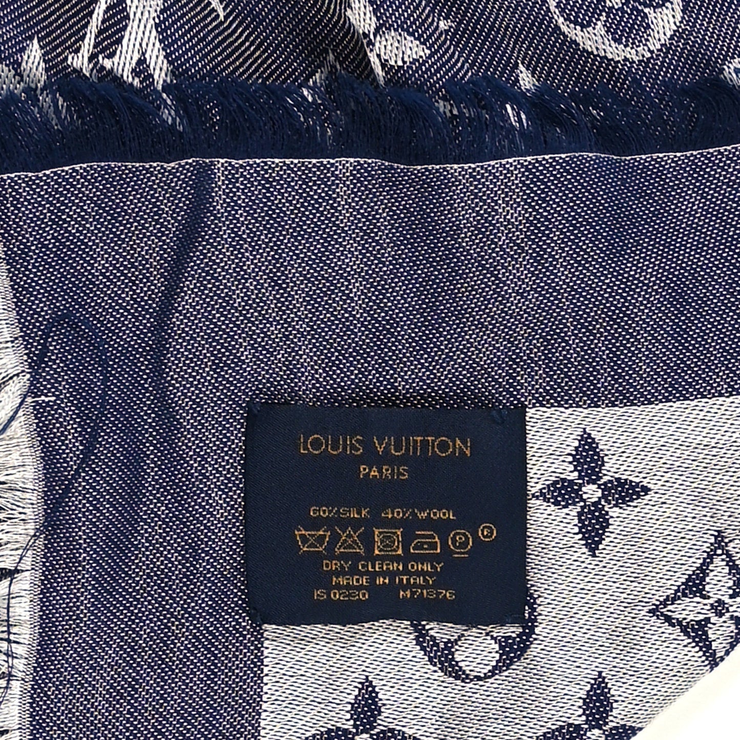 Silk Wool Monogram Denim Shawl Blue