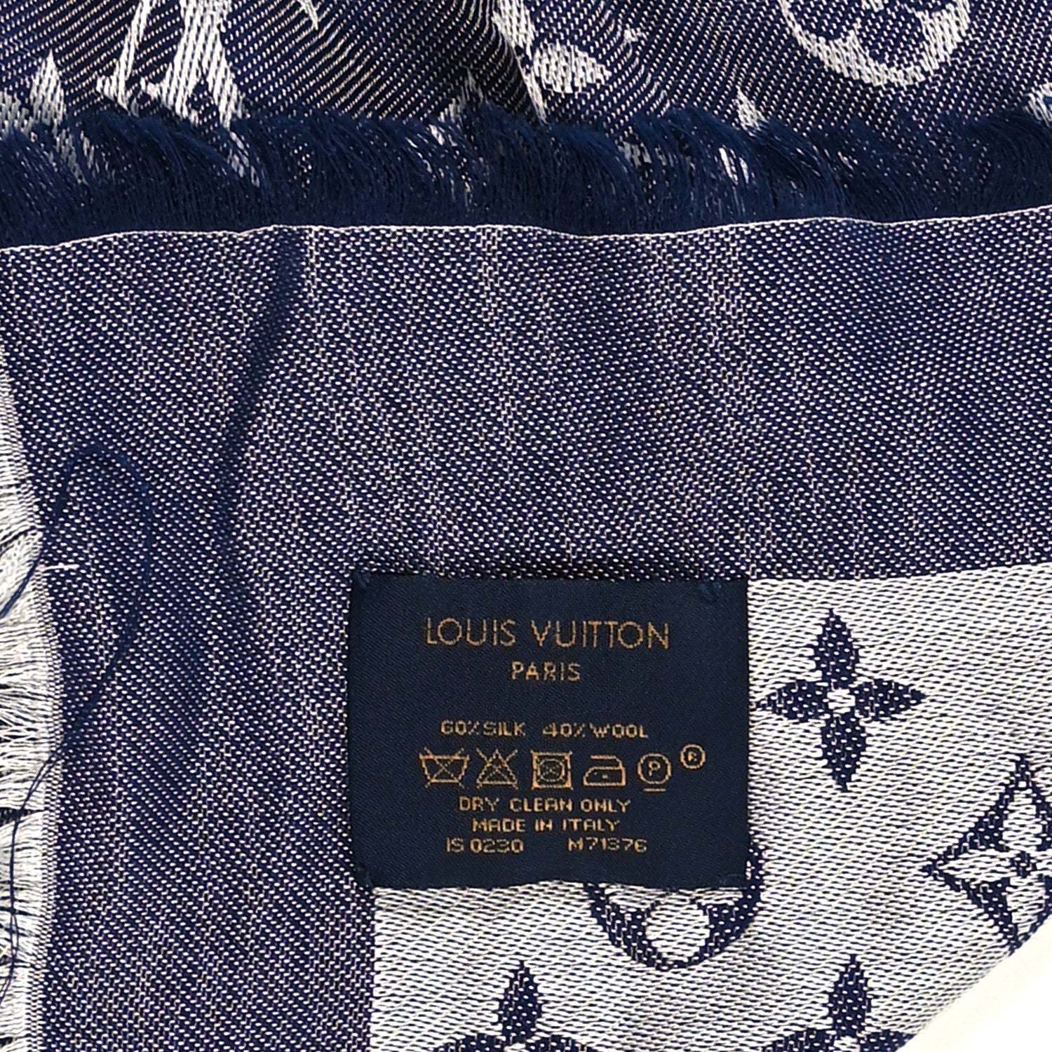 Louis Vuitton Silk Wool Monogram Denim Shawl Blue 3 of 4