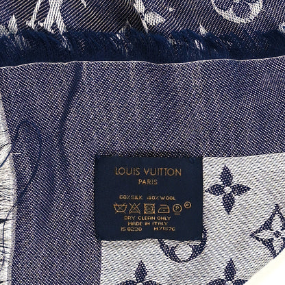 Louis Vuitton Silk Wool Monogram Denim Shawl Blue 3 of 4