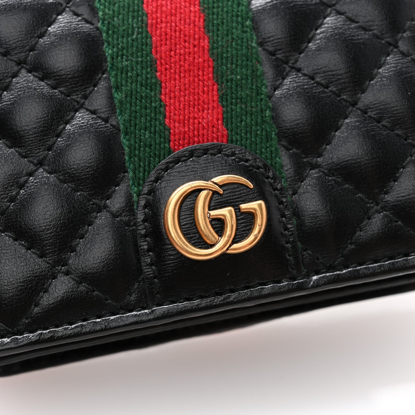 Calfskin Web Trapuntata GG Marmont Card Case Wallet Black