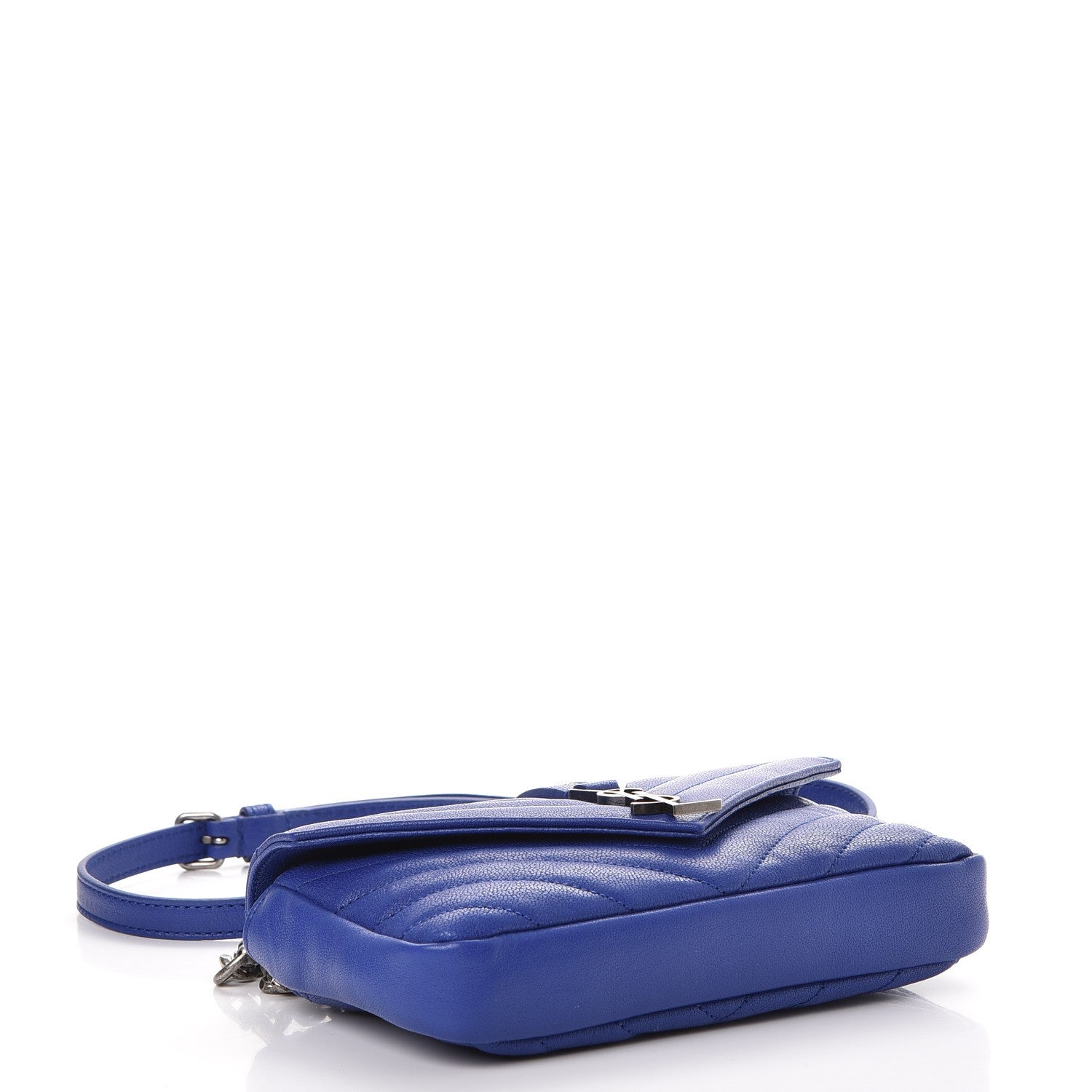 Saint Laurent Sheepskin Matelasse Chevron Monogram College Chain Wallet Royal Blue 4 of 8