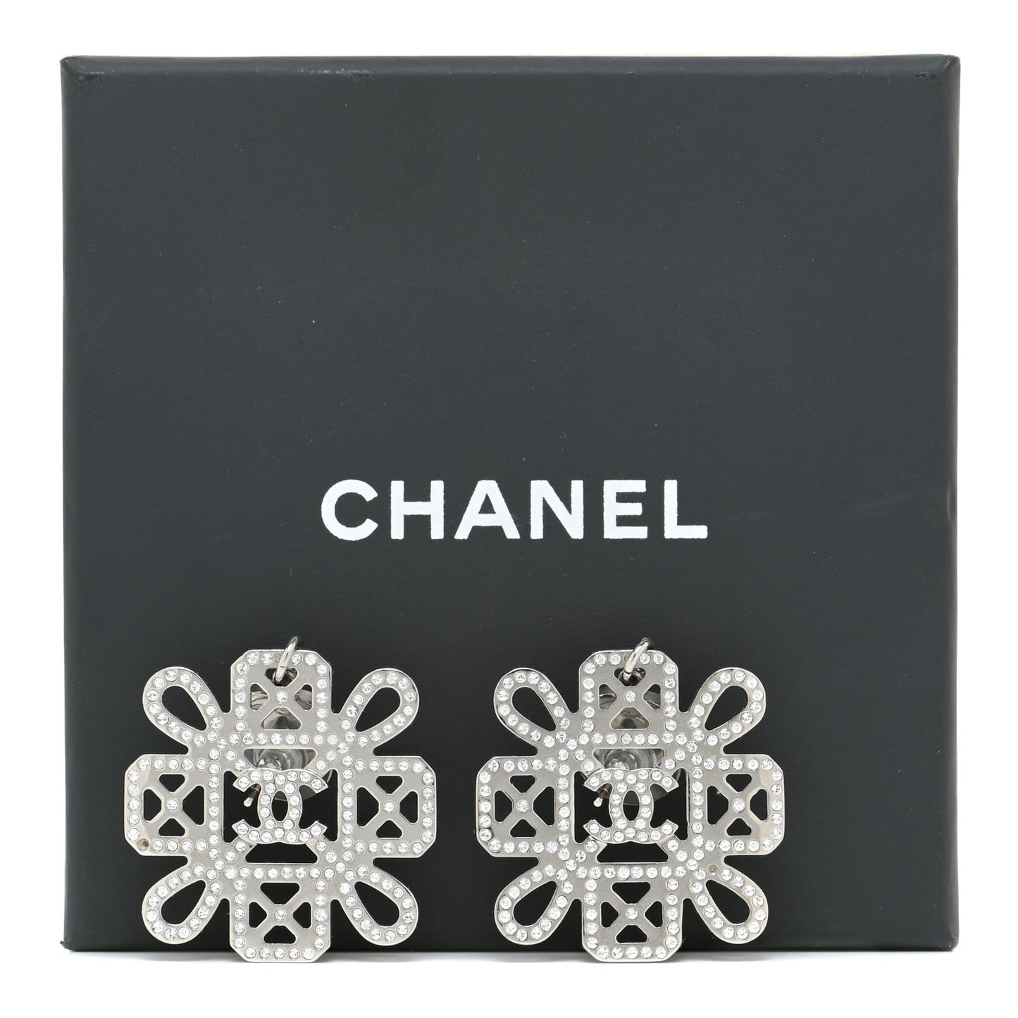 Crystal Strass Cross CC Earrings Silver