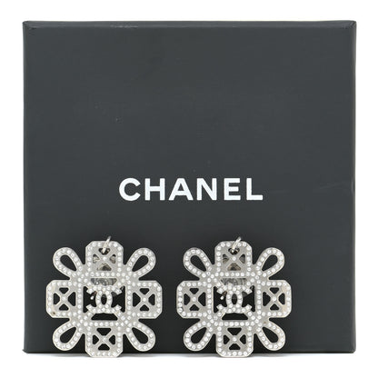 Chanel Crystal Strass Cross CC Earrings Silver 7 of 7