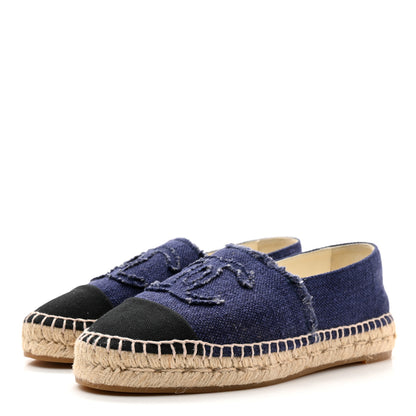 Chanel Denim Toile CC Espadrilles 37 Navy Black 3 of 9