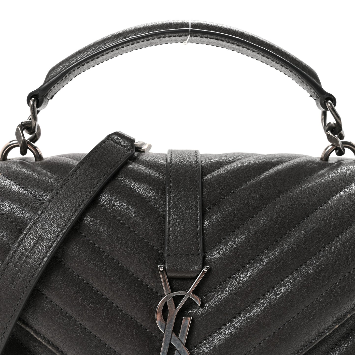 Sheepskin Matelasse Chevron Monogram Medium College Bag Asphalt