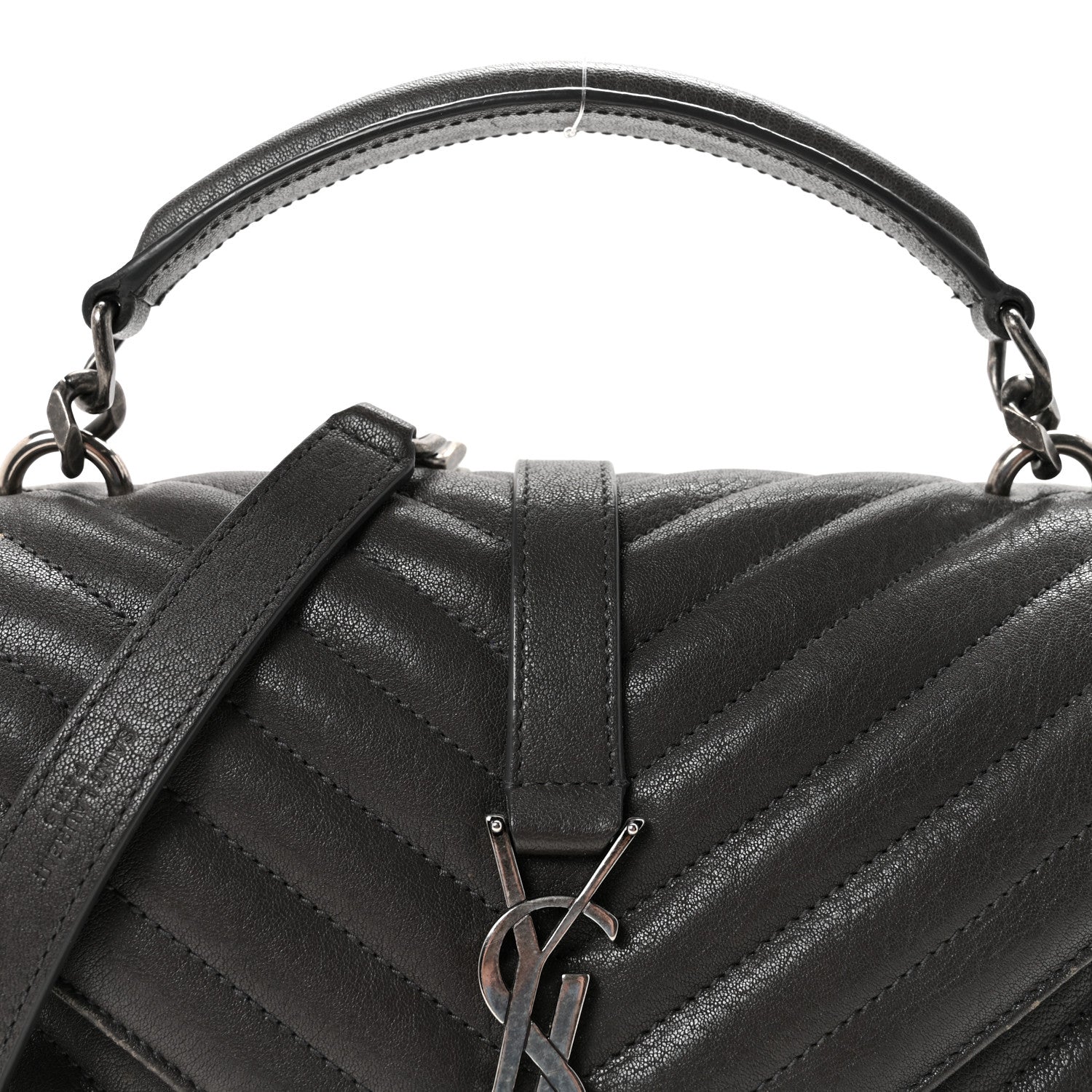 Saint Laurent Sheepskin Matelasse Chevron Monogram Medium College Bag Asphalt 7 of 10