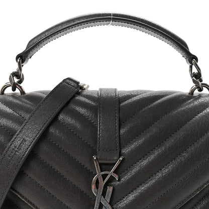 Saint Laurent Sheepskin Matelasse Chevron Monogram Medium College Bag Asphalt 7 of 10