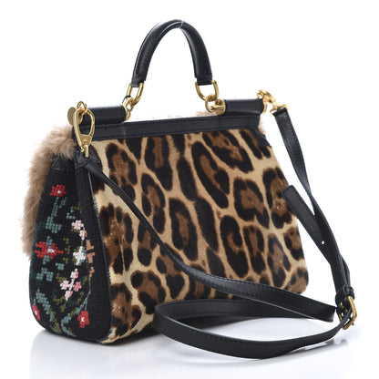 Dolce & Gabbana Calf Hair Leopard Crochet Medium Miss Sicily Satchel Beige Camel 3 of 9