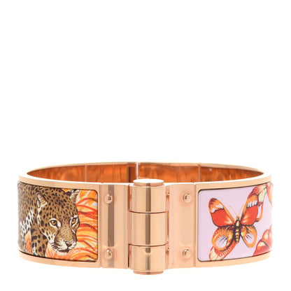 Hermes Enamel Printed Equateur Wide Hinged Bracelet La Vie En Orange 1 of 6