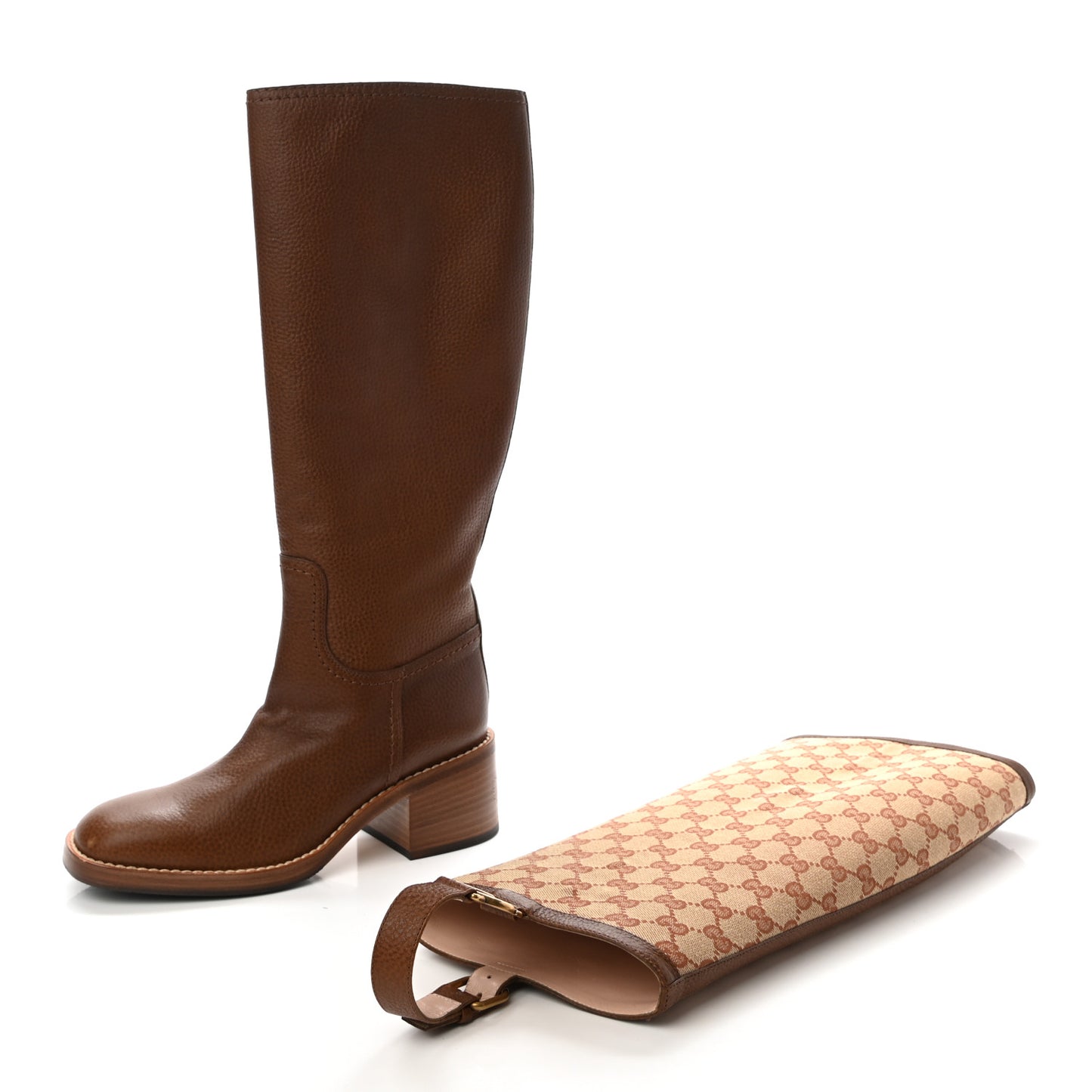 GG Monogram Calfskin Lola Tall Boots 37.5 Beige Ruggine Cuir