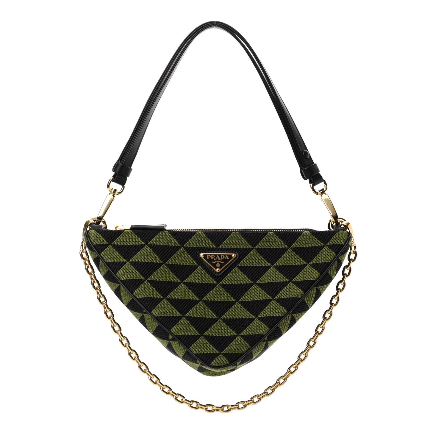 Jacquard Calfskin Triangolo Symbole Embroidered Mini Triangle Double Bag Black Edera