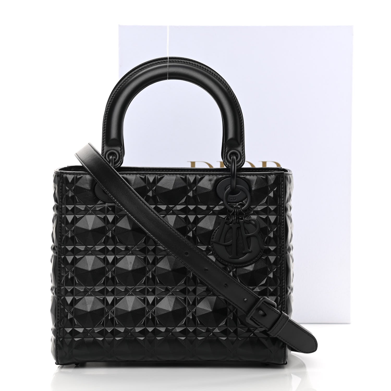 Christian Dior Calfskin Cannage Diamond Cannage Medium Lady Dior Black 12 of 12